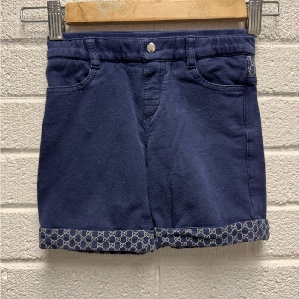 Gucci Blue Denim Shorts with Patterned Cuff